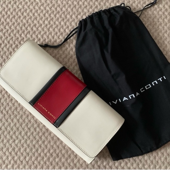 Liviana Conti Italian Leather Clutch – White with Red Stripe | NWOT - Picture 2 of 13